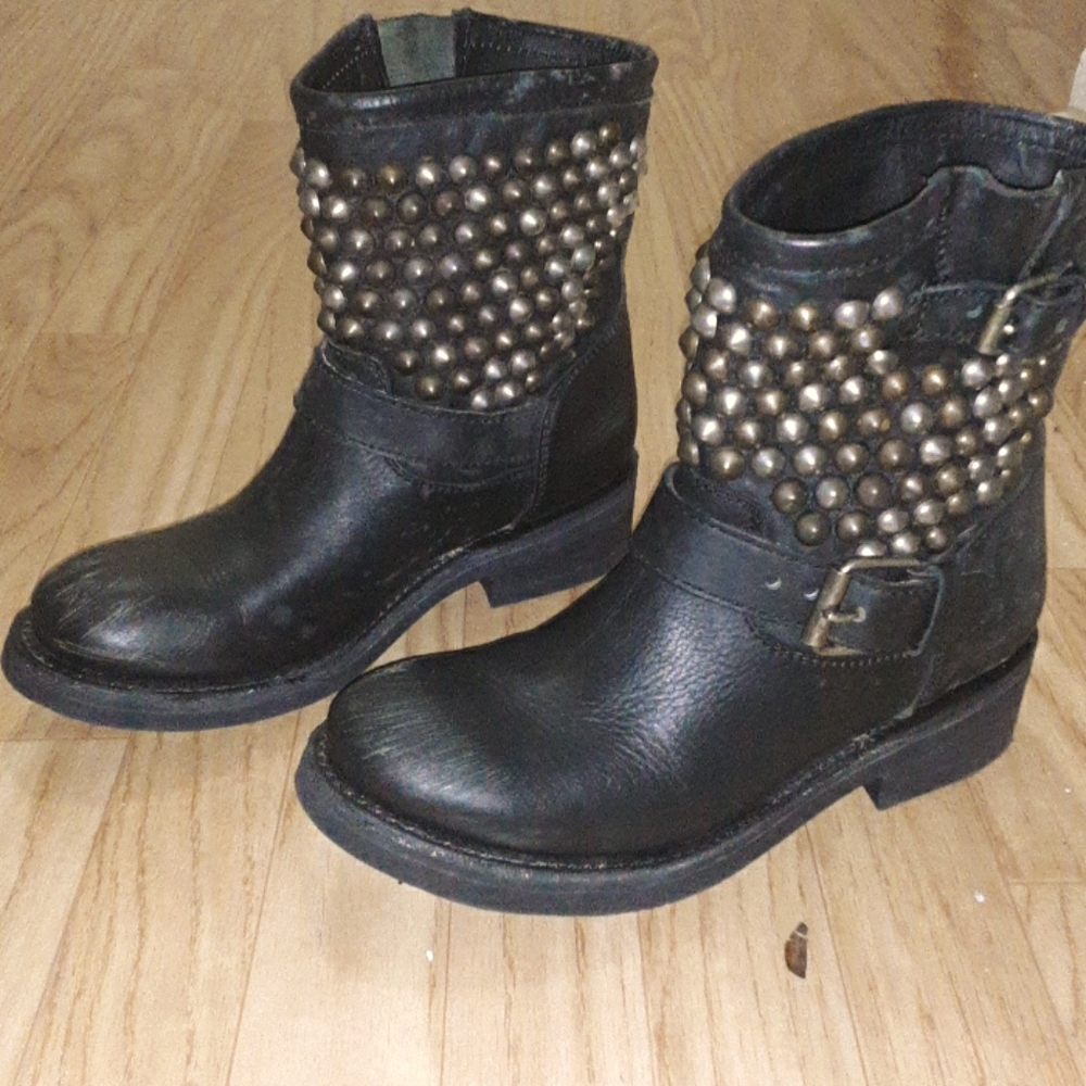 Studded black moto-style boots